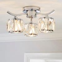 Kleio 3 Light Glass Chrome SemiFlush Ceiling Fitting Silver