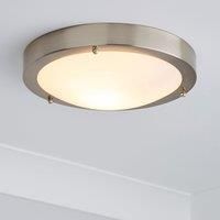 Dunelm Pluto 1 Light Frosted Glass Flush Ceiling Fitting - (White/Nickel) B+