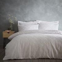 Astra White Textured Floral Duvet Cover and Pillowcase Set White