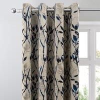 Zen Blue Jacquard Eyelet Curtains Beige and Blue