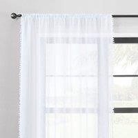 Textured Pom Pom White Slot Top Voile White