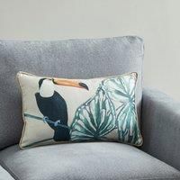 Jungle Tucan Cushion Green, Blue and White
