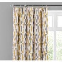 Elements Triangles Ochre Chenille Pencil Pleat Curtains Yellow, Grey and White