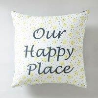 Happy Place Slogan Cushion Blue, Yellow and White