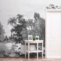 Vintage Tropical Black and White Mural Black and white