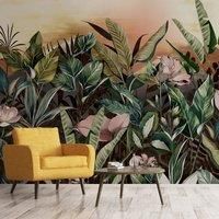 Vintage Tropical Multicoloured Mural Grey