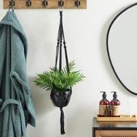 Black Hanging Ceramic Pot with Macrame Black
