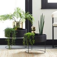Set of 2 Medium Metal Plant Stands Black