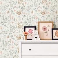 Nu Wall Self Adhesive Woodland Animals Wallpaper Natural