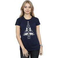Disney Women's Frozen Christmas Tree Cotton T-Shirt in Navy | Size: Small