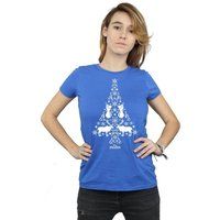 Disney Women's Frozen Christmas Tree Cotton T-Shirt in Blue | Size: Small