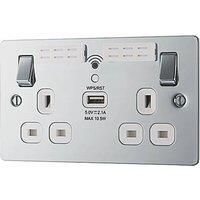 LAP 13A 2-Gang SP Switched Wi-Fi Extender Socket + 2.1A 1-Outlet Type A USB Charger Polished Chrome with White Inserts (280HF)