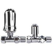 Flomasta Chrome Straight Thermostatic TRV & Lockshield 15mm x 1/2" (925KR)