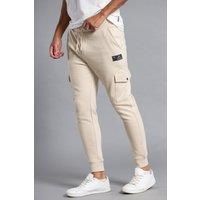 Tokyo Laundry Men's Cotton Blend Joggers with Cargo-Style Pockets in Stone | Size: XL