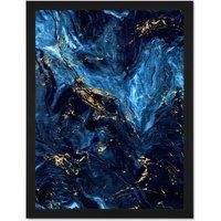 Wee Blue Coo Abstract Dark Blue Gold Swirl Large Framed Art Print Wall Poster 18x24 inch