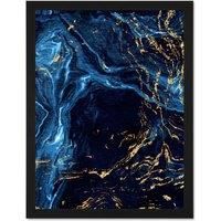 Wee Blue Coo Abstract Dark Blue Gold Water Large Framed Art Print Wall Poster 18x24 inch