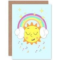 Wee Blue Coo Rainbow Headphones Musical Sun Greeting Card With Envelope Inside Premium Quality