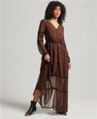 Superdry Leopard Animal Print Brown Gold Maxi Dress Size 8 BNWT RRP £89