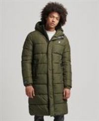 Superdry Hooded Longline Sports Puffer Jacket, Dark Moss Green Quilted