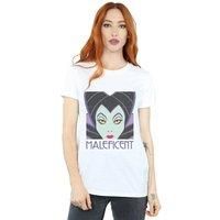 Disney Women/'s Maleficent Cropped Head Boyfriend Fit T-Shirt White X-Large