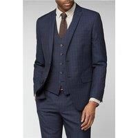 Limehaus Navy Blue & Caramel Checked Slim Fit Men's Suit Jacket