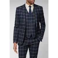 Limehaus Navy Stone Check Slim Fit Suit Jacket
