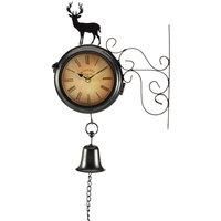 Wyegate Garden Wall Mounted Clock Outdoor Dual Sided 2 in 1 Thermometer Weather Station (Stag)