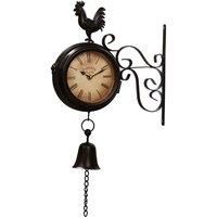 Wyegate Garden Station Clock Wall Mount Rooster Outdoor Thermometer Double Sided