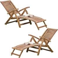 Garden Life Acacia Hardwood Folding Steamer Deckchair Integrated Footstool Table