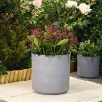 Garden Gear Grey Cylinder Planters Natural stone Look Flower Pot Indoor Outdoor