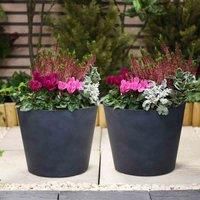 Garden Gear Dark Grey Large Stone Effect Planters 1.3kg Flower Pot 25.5cm Height