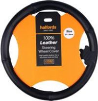 Halfords Black 100% Leather Steering Wheel Cover