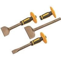 Roughneck Gorilla ROU31933 Bolster and Chisel Set with Non-Slip Guards - 3 Piece, Black Yellow