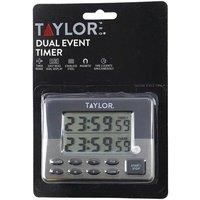 Taylor Pro Digital Dual Kitchen Timer (24 Hours), with Stopwatch Function, Portable Double Kitchen Ringer Countdown Clock Endorsed By Professional Chefs, Plastic/Stainless Steel, Grey/Silver