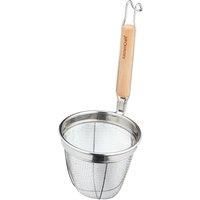 WORLD OF FLAVORS KitchenCraft WFNOODLESTRN Noodle Basket Strainer with Handle, Stainless Steel/Eucalyptus, 14 x 16 x 34 cm, Silver