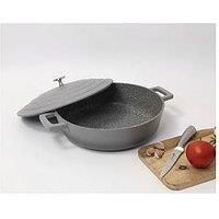 MasterClass MCMSCRD28GRY Shallow Casserole Dish with Lid, Lightweight Cast Aluminium, Induction Hob and Oven Safe, Ombre Grey, 4 Litre/28 cm