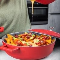 MasterClass Shallow Casserole Dish with Lid 4L/28 cm, Lightweight Cast Induction