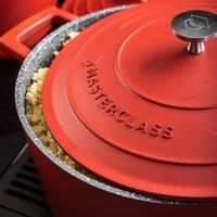 MasterClass Medium Casserole Dish with Lid 4L/24 cm, Lightweight Cast Aluminium, Induction Hob and Oven Safe, Red