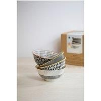 KitchenCraft Patterned Cereal Bowl Set in Gift Box, 4 Ceramic Bowls Ideal for Ice Cream, Soup and More, 'Monochrome' Designs, 15cm