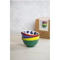 KitchenCraft Patterned Cereal Bowl Set in Gift Box, 4 Ceramic Bowls Ideal for Ice Cream, Soup and More, 'World of Flavours' Designs, 15cm