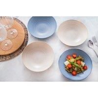 KitchenCraft Pasta Bowls Set of 4 in Gift Box, Ideal for Ramen and Rice, Lead Free Glazed Stoneware, Blue / Cream, 22cm