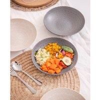 KitchenCraft Pasta Bowls Set of 4 in Gift Box, Ideal for Ramen and Rice, Lead Free Glazed Stoneware, Embossed Grey / Black, 22cm