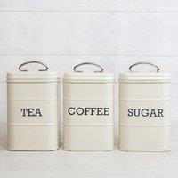 KitchenCraft Living Nostalgia Canisters for Tea Coffee and Sugar in Gift Box, Steel, Antique Cream, 3 Piece Set