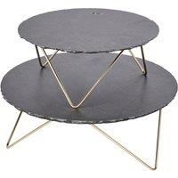 Artesà Tiered Serving Platter, 2 Round Slate Serving Stands with Raised Metal Legs, For Afternoon Tea, Cheese, Cakes, Sandwiches & More, 30.5 x 30.5 x 24cm, Grey