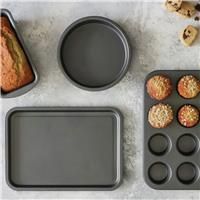KitchenCraft Non-Stick Baking Set, 4-Piece Bakeware Set Including Loaf Tin, Round Cake Tin, Rectangular Baking Tray and Muffin Tray, Carbon Steel, Gift Boxed