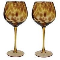 Barcraft Tortoise Shell Set Of 2 Wine Glasses