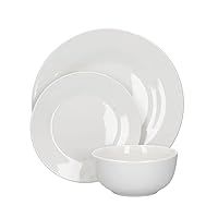 Mikasa Alexis Dinner Set, White Porcelain Minimalist Plates and Bowls, 12-Piece Set