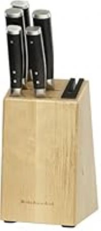 KitchenAid KO5PSTSNOBG 5-Piece Japanese Steel Knife Set with Sharpener and Birchwood Block, Stainless Steel