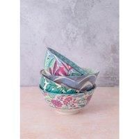 KitchenCraft Glazed Stoneware Bowl Set of 4, Exotic, 15.5 x 7.5 cm, Gift Boxed,Blue,green,pink
