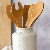 Natural Elements Recycled Wood Fibre 4-Piece Kitchen Utensil Set, Spatula, Cooking Spoon, Slotted Spoon & Spaghetti Server, Eco Friendly Wooden Cooking & Baking Tools, Plastic Free